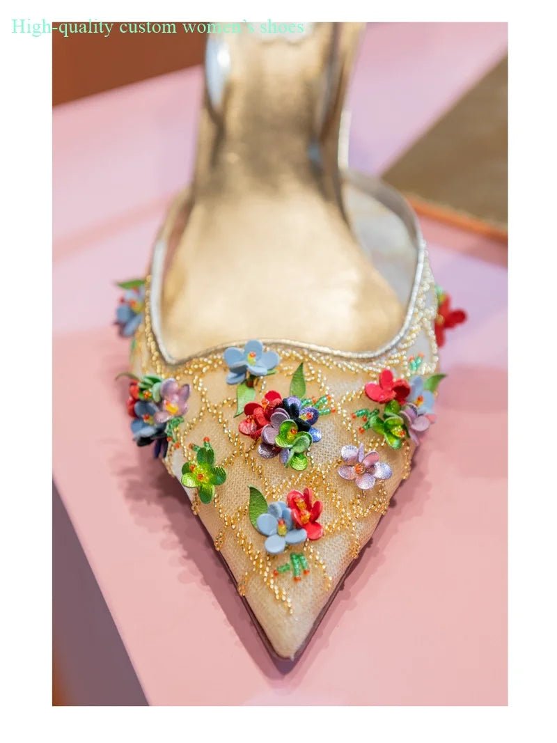Floral Rhinestone Embellished Wedding Shoes for Women