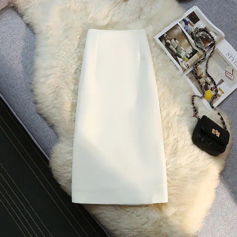 Tailored High Waist Solid Split Midi Skirt for Women