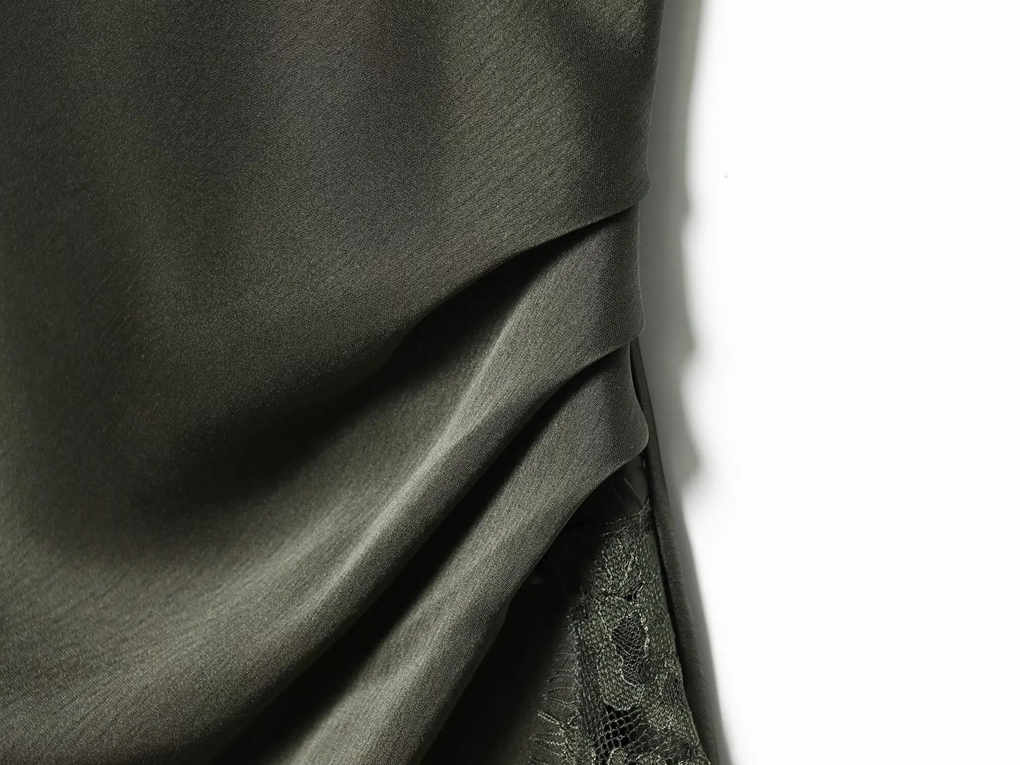Elegant Dark Green Satin Lace Slip Evening Dress For Women