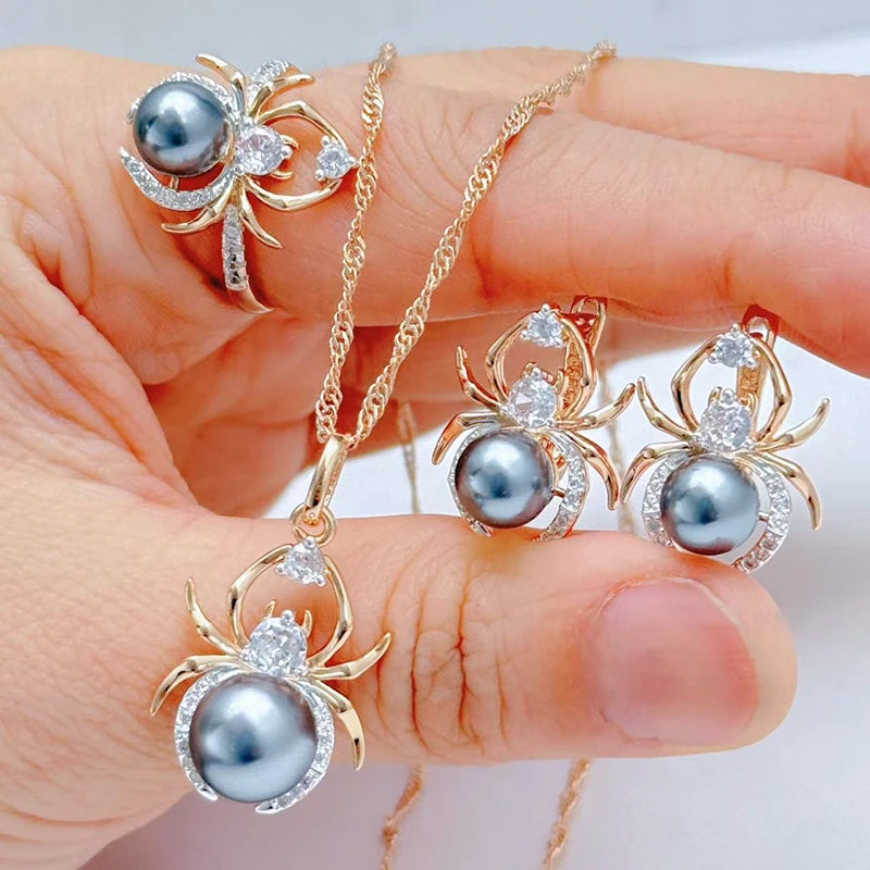 Gray Pearl Spider Necklace Set
