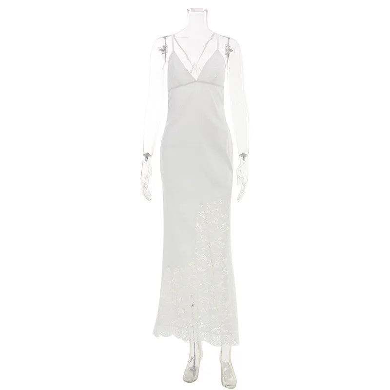 Elegant Lace Up Backless Maxi Evening Dress for Women