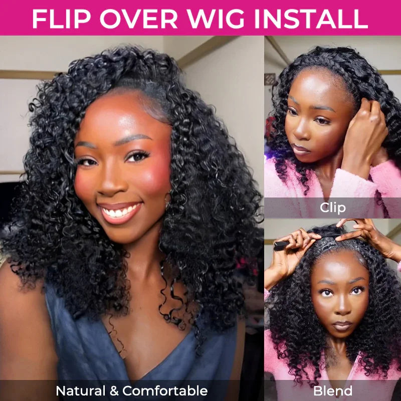 Long Glueless Curly Human Hair Drawstring Wig for Women