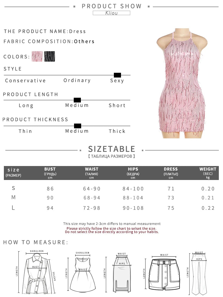 Shiny Tassel Halter Backless Mini Party Dress for Women