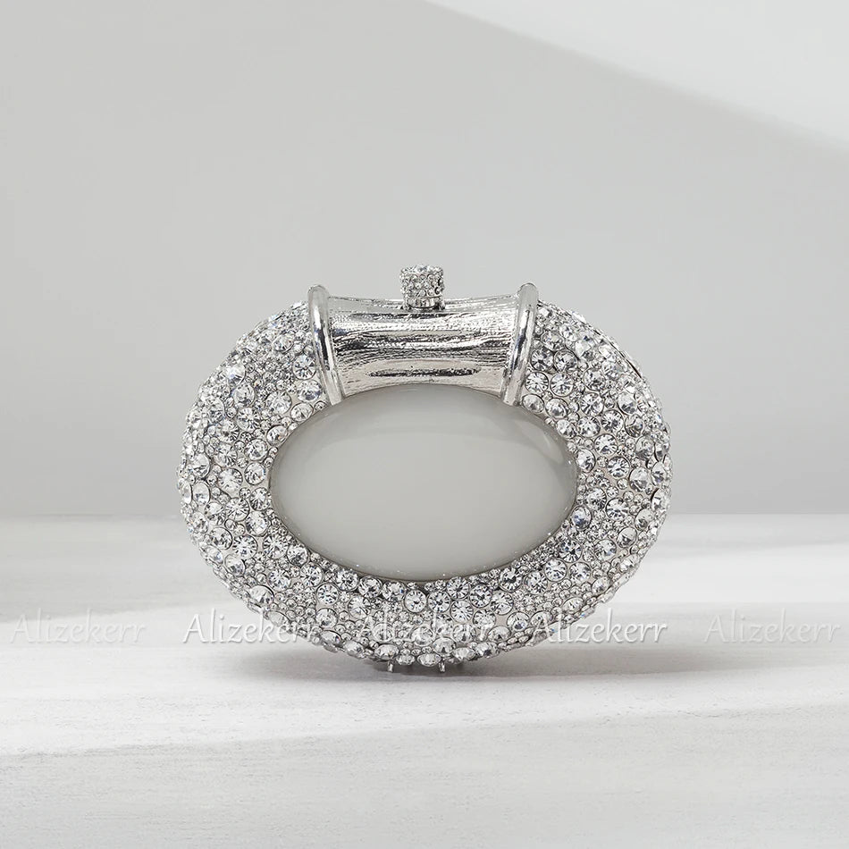 Shimmering Crystal Embellished Oval Evening Clutch for Women