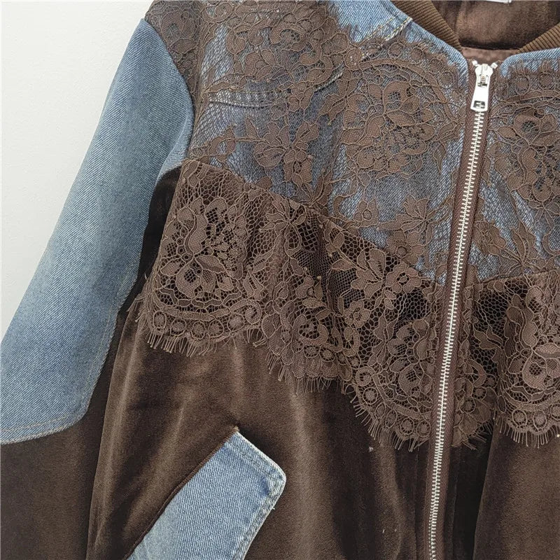 Casual Relaxed Fit Velvet Baseball Jacket for Women