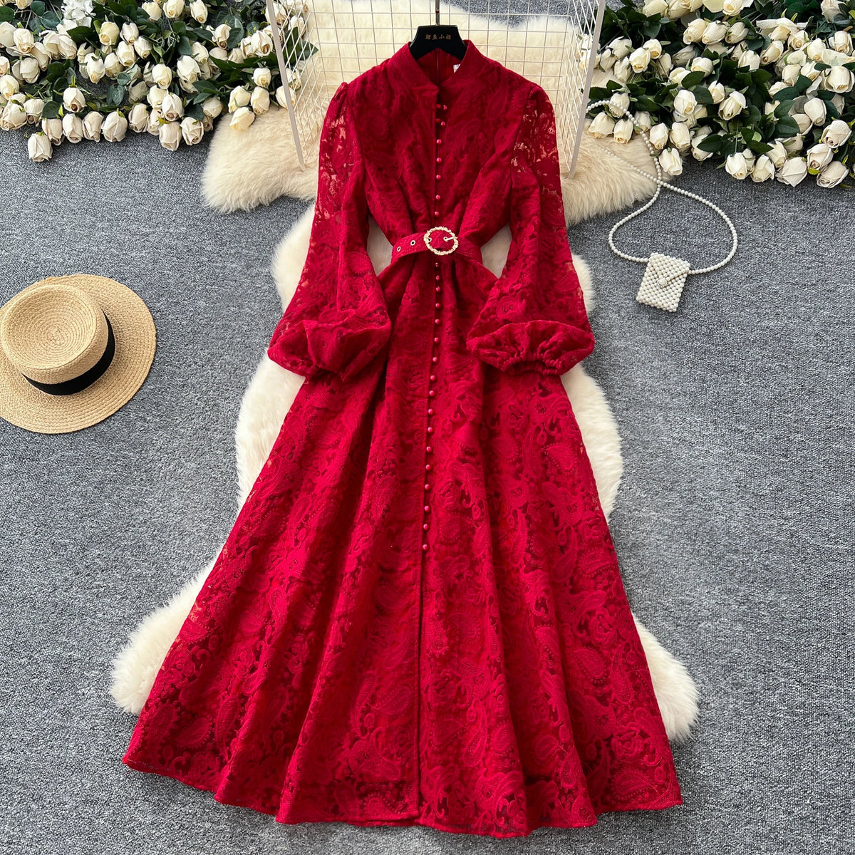 Crystal Belt Embroidered Maxi Dress