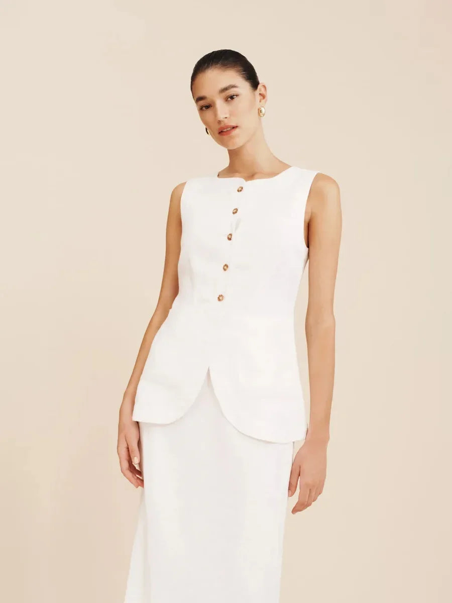 Breathable Linen High Waist Vest And Skirt Set For Women