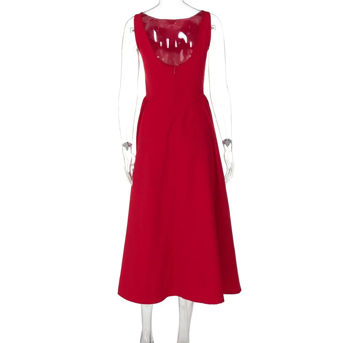 Solid Color Sleeveless Backless Dress with Waist Tie for Women