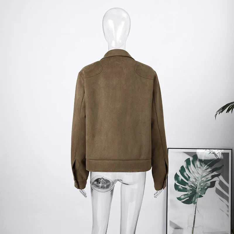 Elegant Metal Button Asymmetric Coat With Turn Down Collar for Women