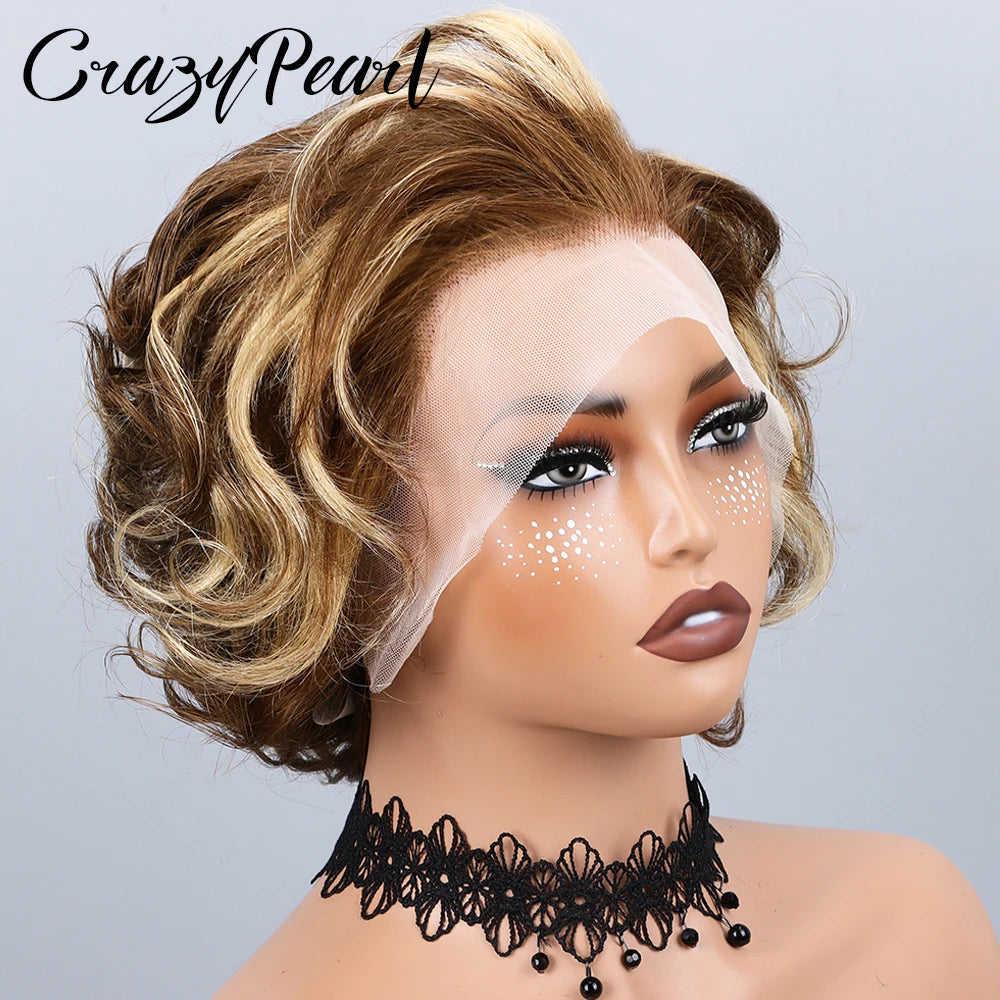 Highlight Pixie Cut Lace Front Human Hair Wig for Women