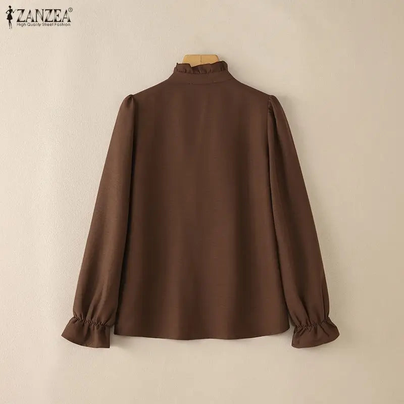 Elegant Ruffled Trim Long Sleeve Blouse for Women