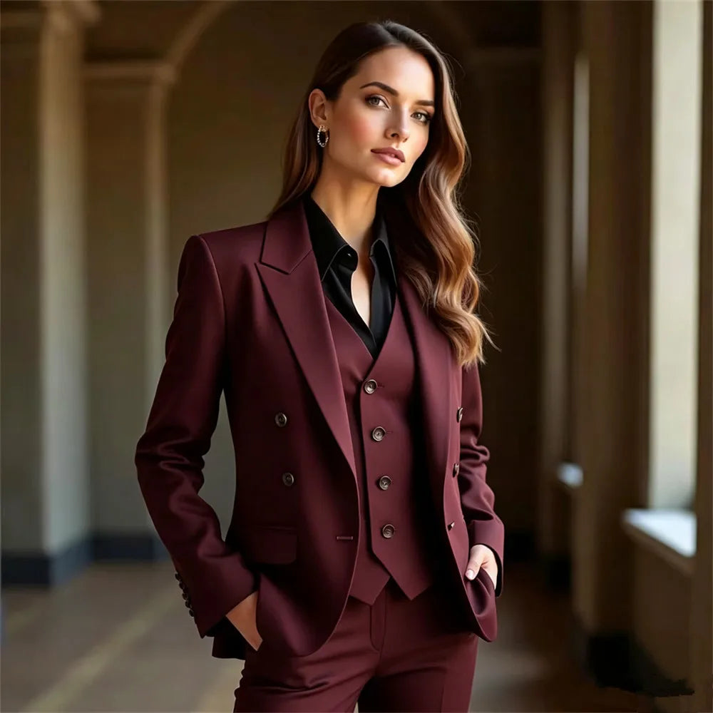 Black 3-Piece Women's Suit Women Tuxedo Suit Blazer Dress Prom Slim Fit Formal Office Lady Blazer Set (Jacket+Vest+Pants)