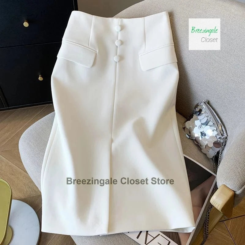 South Korea's solid color long skirt women's spring and summer fashion new chic temperament casual Joker suit skirt.