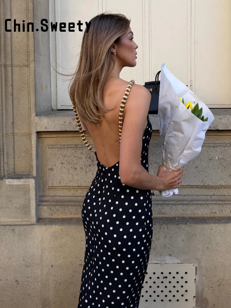 Black Beaded Backless Square Neck Sleeveless Summer Dress For Women