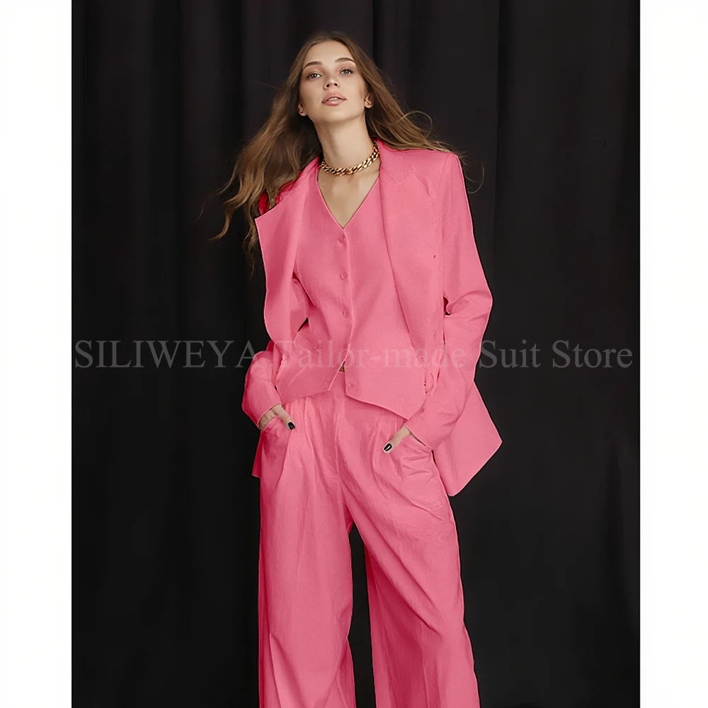 Slim Fit Single Breasted Three Piece Office Suit For Women