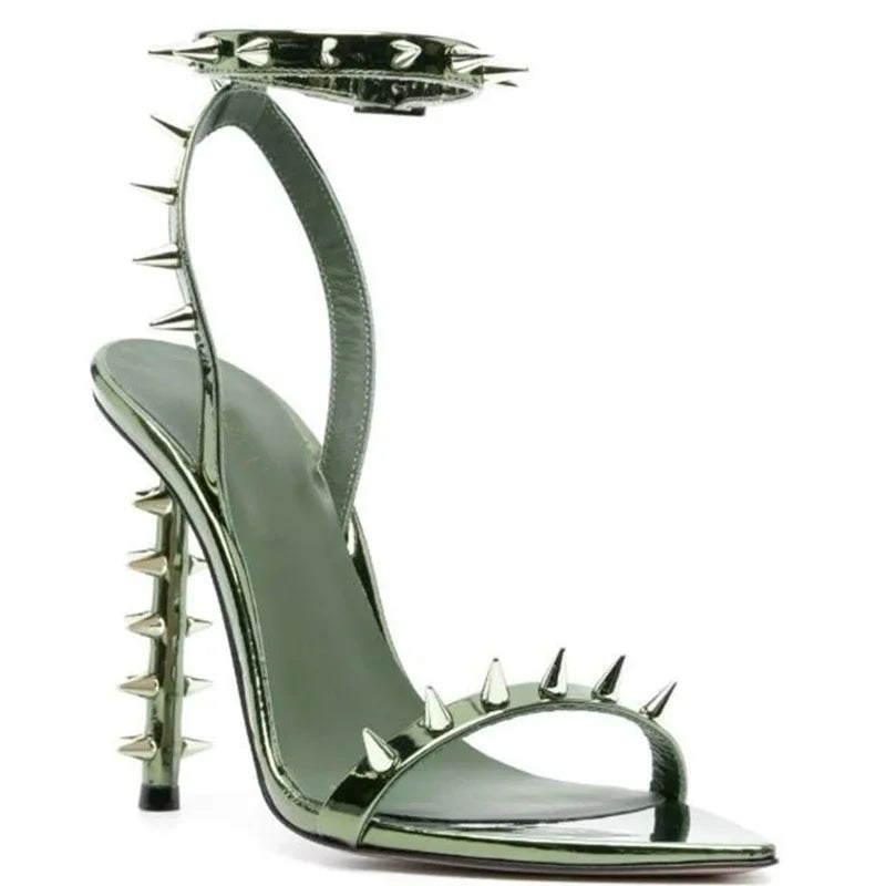 Pointed Toe Rivet Ankle Strap Stiletto Sandals for Women