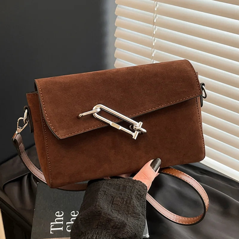 Retro Frosted New Shoulder Bag Women Autumn And Winter Suede High-end Fashion Women's Wallet Versatile Texture Small Square Bag