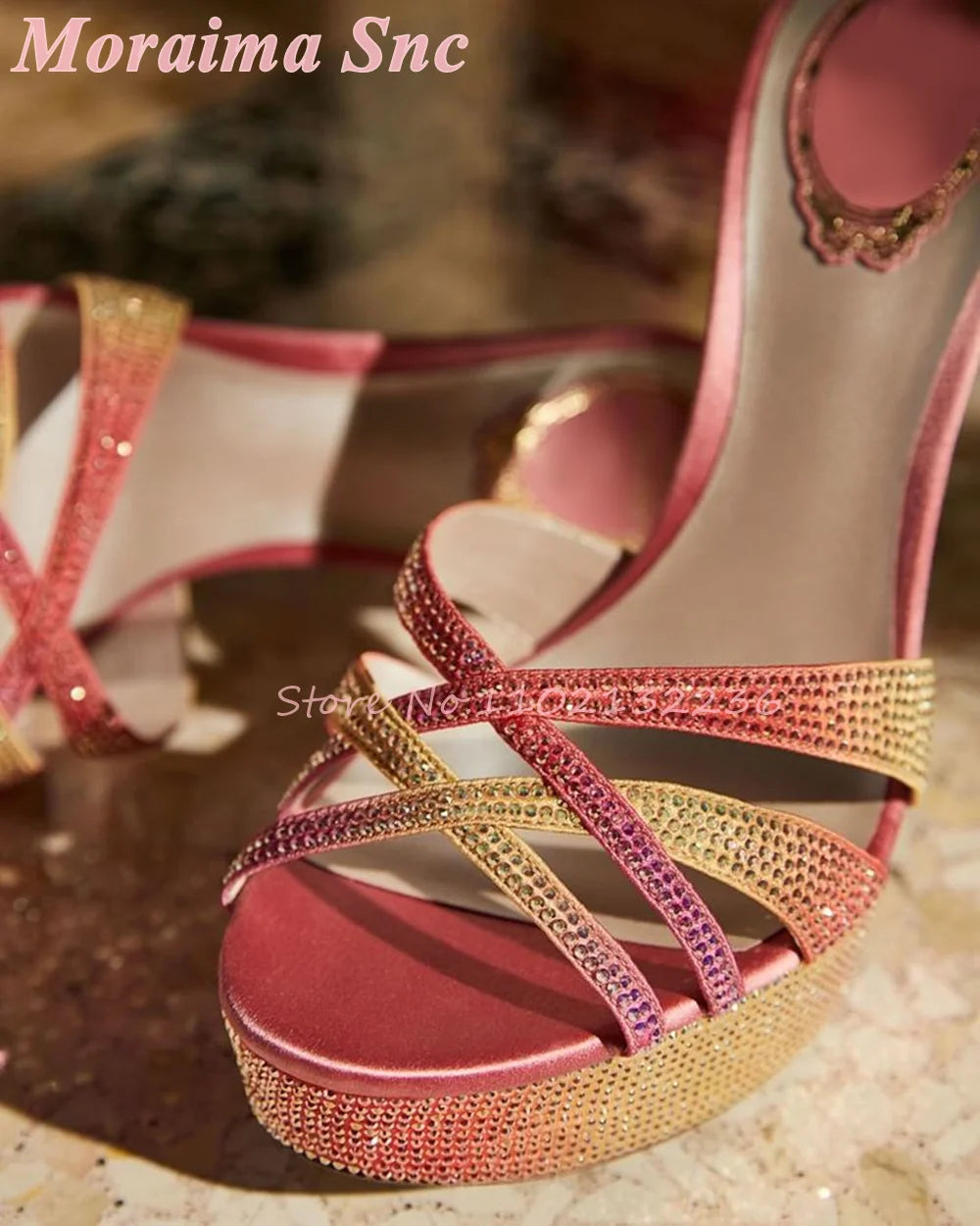 Crystal Rhinestone Platform Stiletto Crisscross Mules for Women