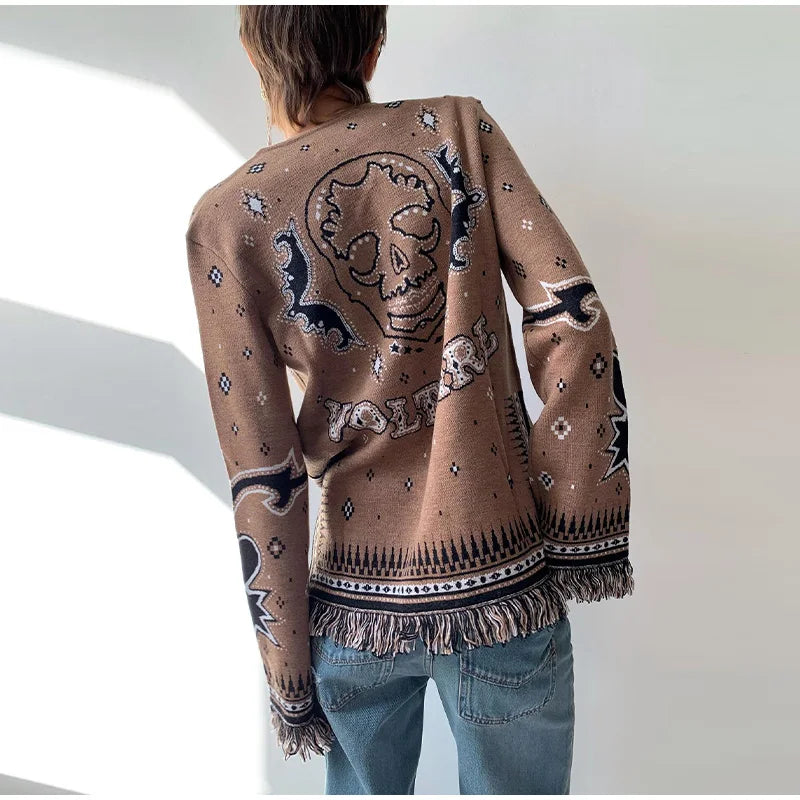 Ethnic Tassel Women 's Sweater Knitted V-neck Bandage Thicken Full Sleeve Jumper For Woman Winter Woman Coats Jacket Knitwear