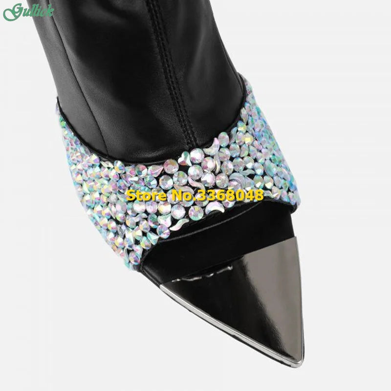 Rhinestone Pointed Toe Over The Knee Stiletto Boots for Women