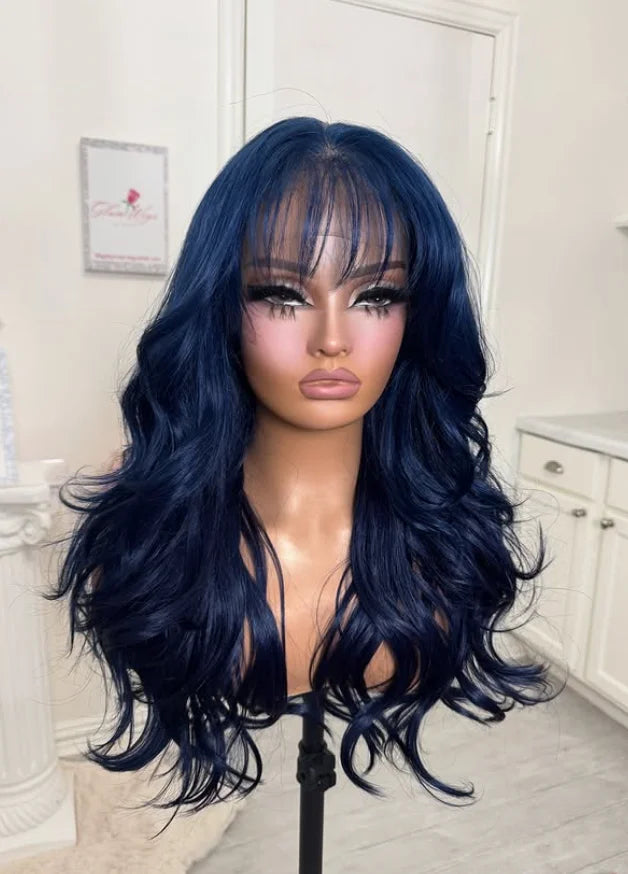 Heat Resistant Ombre Loose Wave Lace Front Wig With Bangs for Women