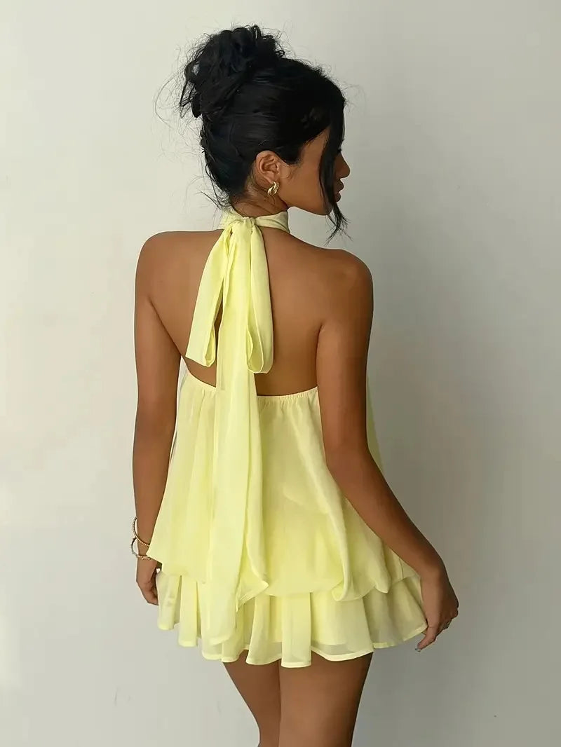 Chiffon Halter Backless Summer Mini Dress for Women