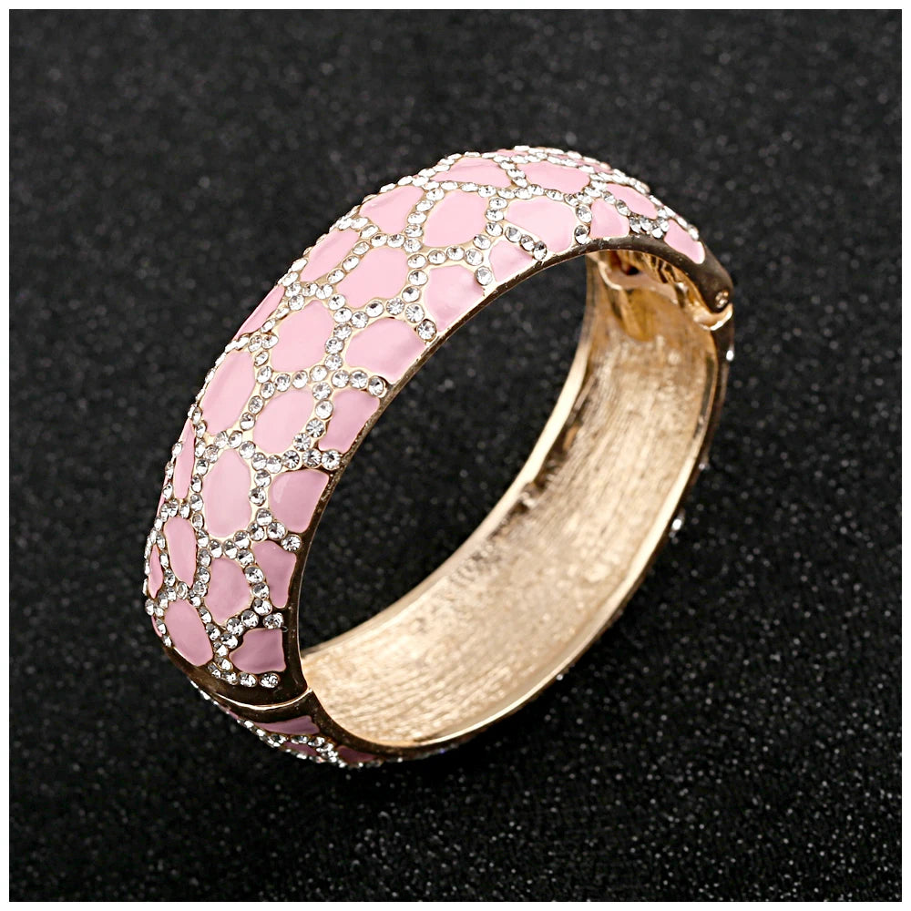 Colorful Enameled Rhinestone Statement Bangle Bracelet for Women