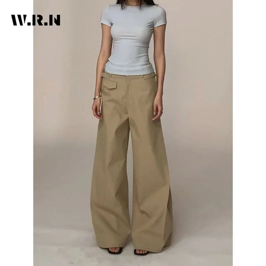 Normcore Office Lady Style Baggy Denim Trouser Vintage Casual Minimalist Pants Women Retro High Waist Solid Color Loose Jeans