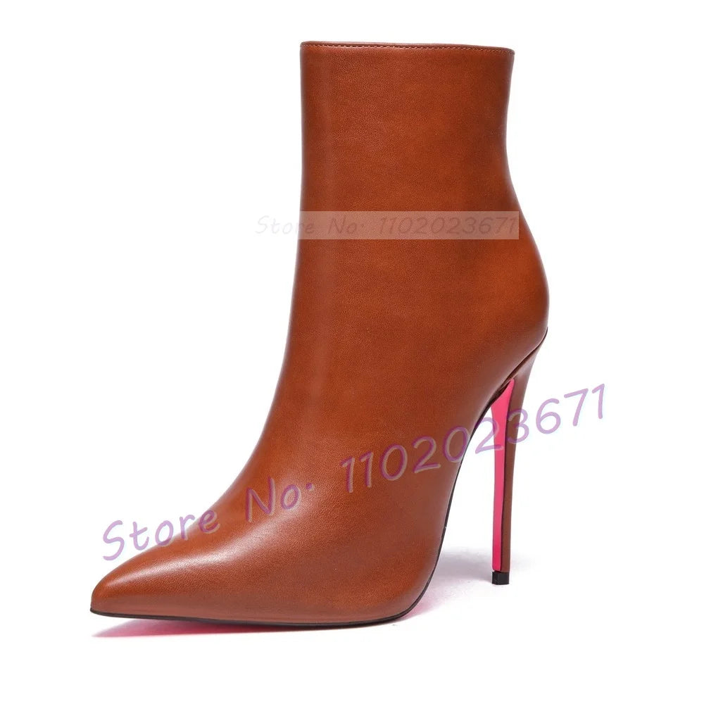 Pink Sole White Ankle Boots Women Pointed Toe Stylish Patent Leather High Heels Boots Female Elegant Casual Crocodile Shoes