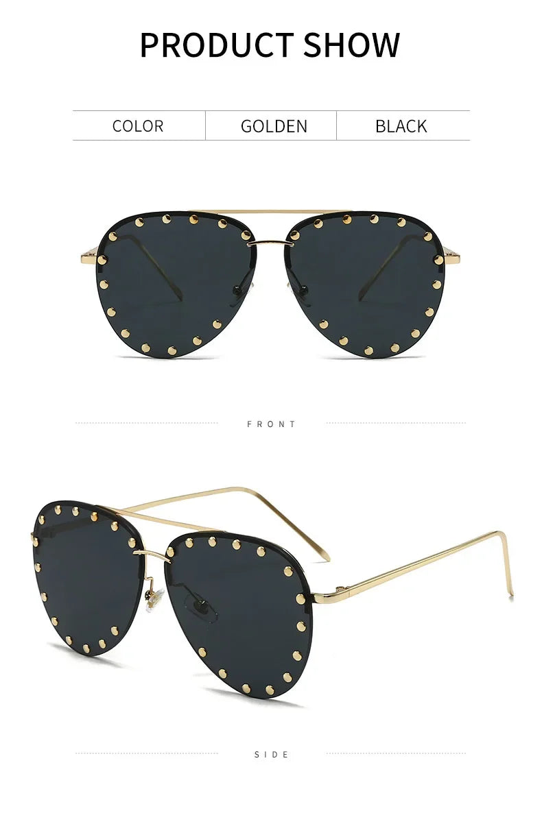 Oversized Rimless Gradient Pilot Sunglasses for Women