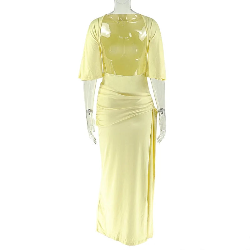 Backless Maxi Dress With Ribbon Decoration and Half Sleeve for Women