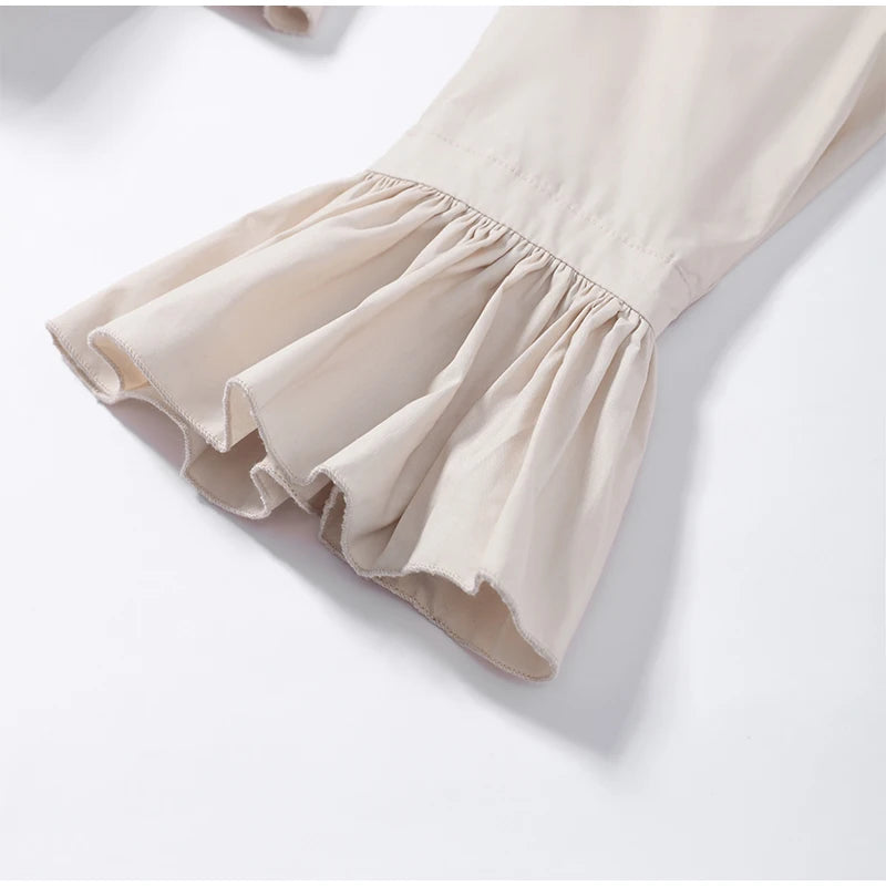 Chic Solid Ruffle Pleated Puff Sleeve Shirt for Women