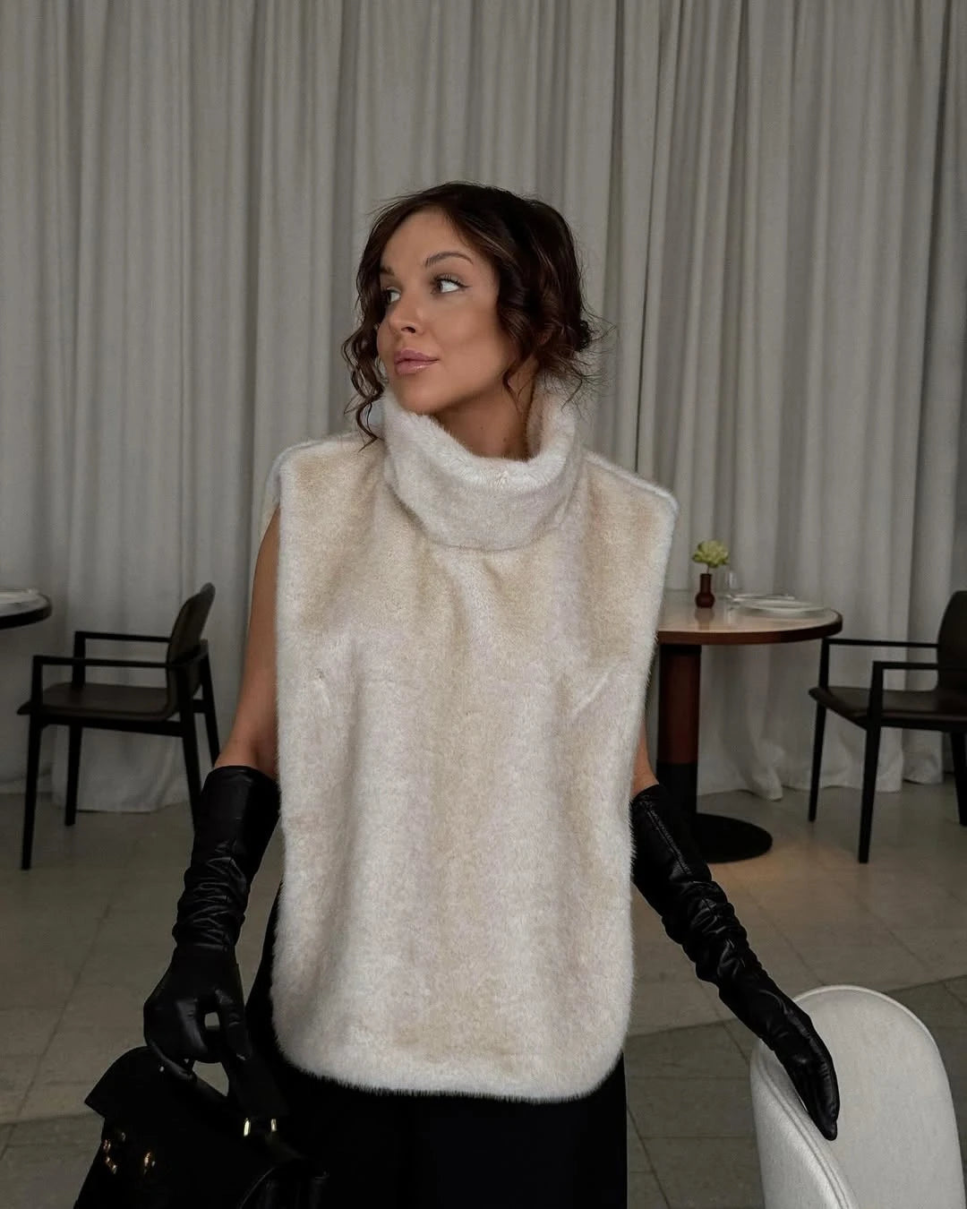 Mandarin Collar Faux Fur Vest