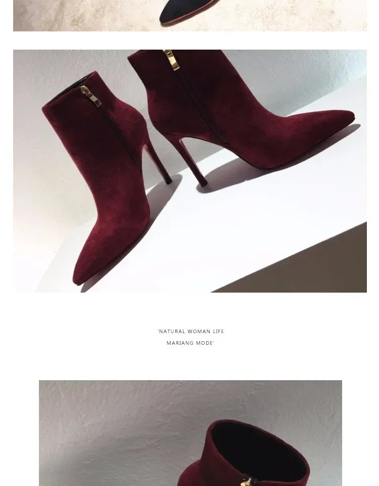 Pointed Toe Soft Leather Ankle Boots With Thin Heels for Women