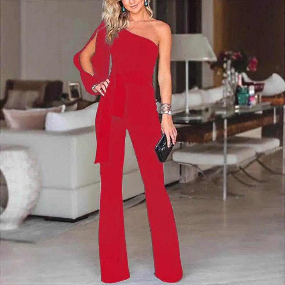 Elegant Slim-Fit One-Sleeve Party Jumpsuit for Women