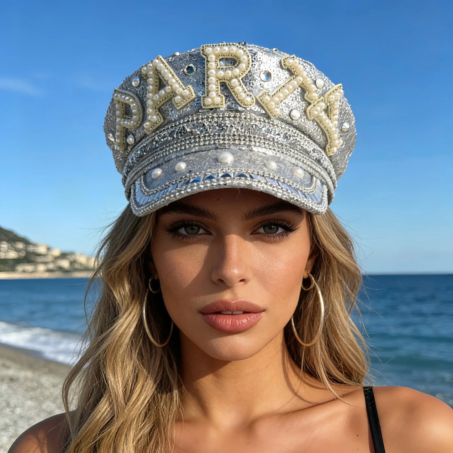Black Luxury Steampunk Rhinestone Baseball Cap for Women
