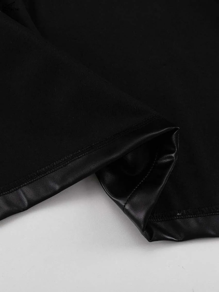 Oymimi Casual Black Pu Leather Skirts For Woman Elegant Button High Waisted Skirts Fashion Pockets Straight Skirt Streetwear