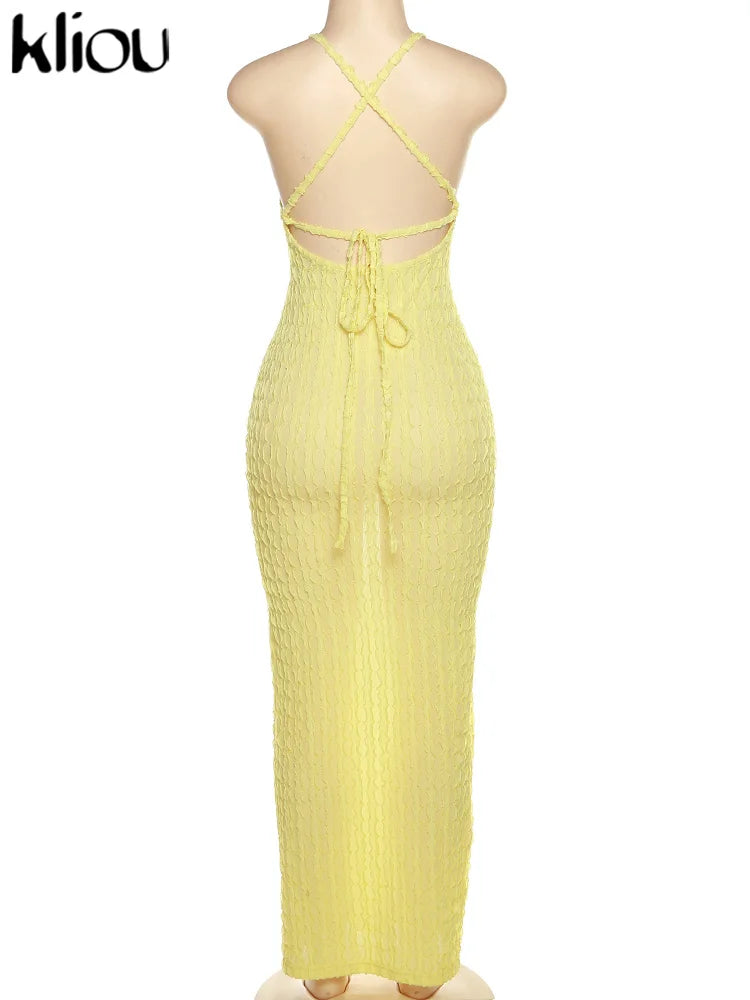 Ruched Backless Sleeveless Bodycon Maxi Dress for Women