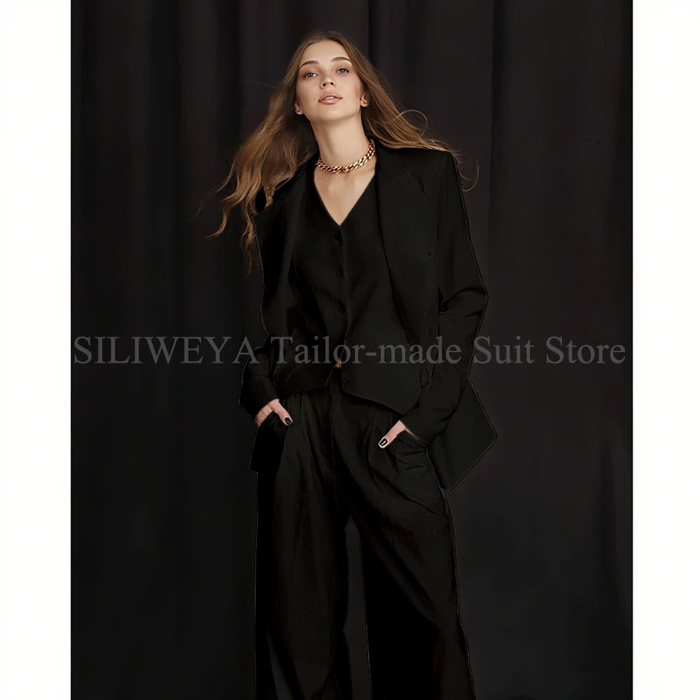 Slim Fit Single Breasted Three Piece Office Suit For Women