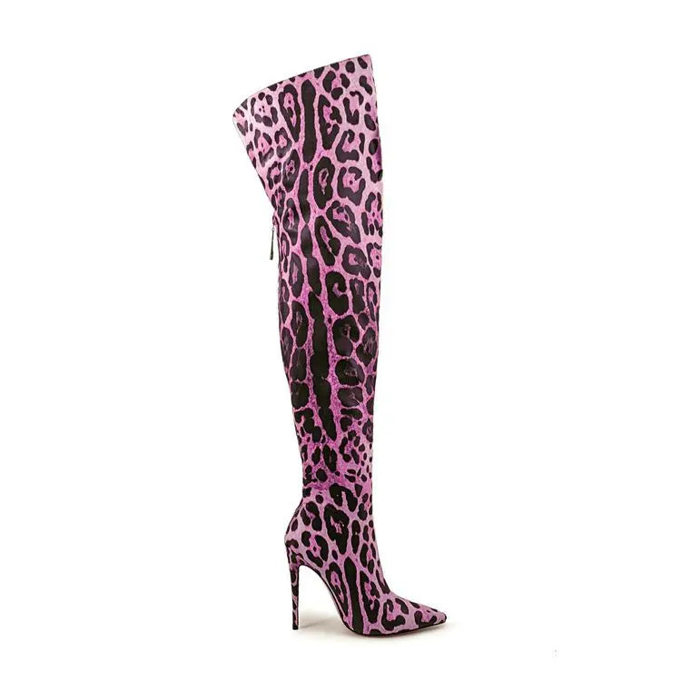 Purple Gradient Leopard Print Over-the-Knee Boots for Women