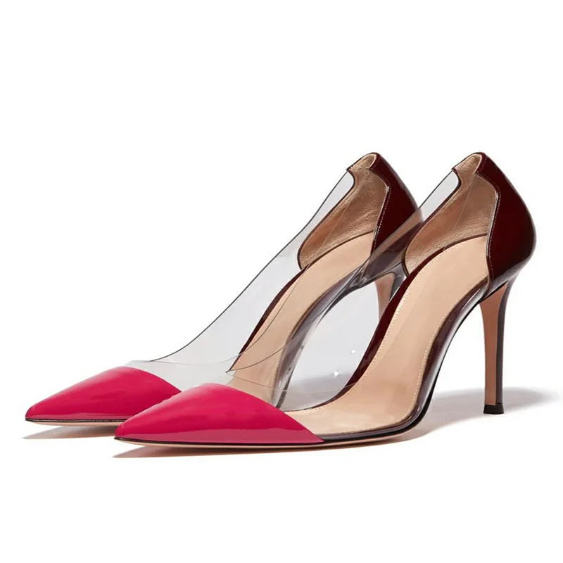 Transparent PVC Pointy Toe Thin High Heels Evening Fashion Pumps for Women