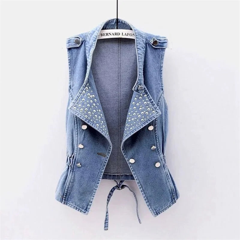 Sleeveless Double Breasted Denim Cowboy Vest for Women
