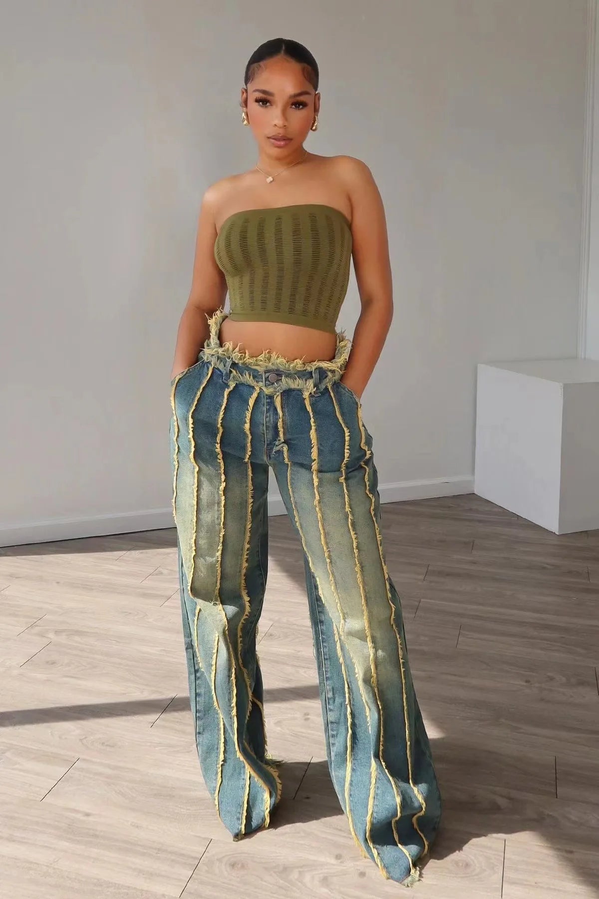 High Waist Tie Dye Slight Stretch Wide Leg Jeans For Women