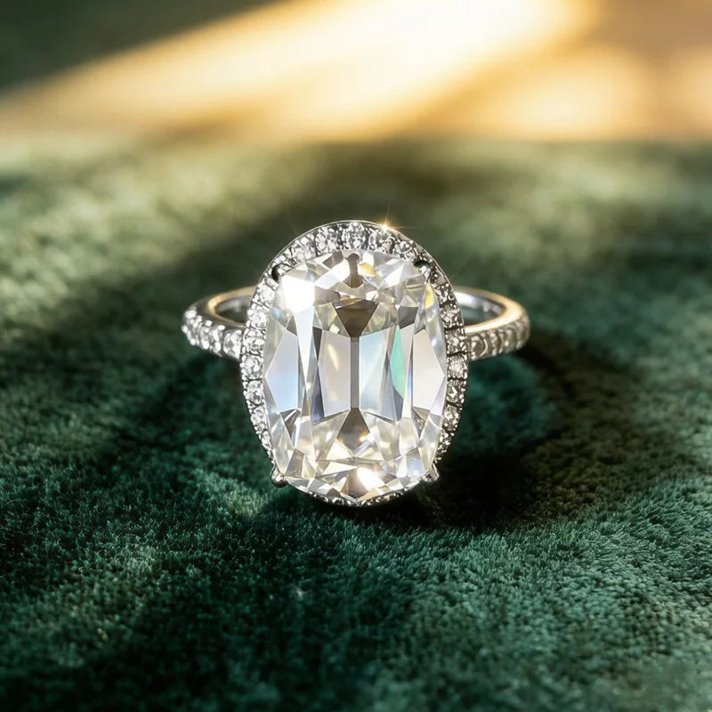 Old European Cut Moissanite Sterling Silver Ring for Women