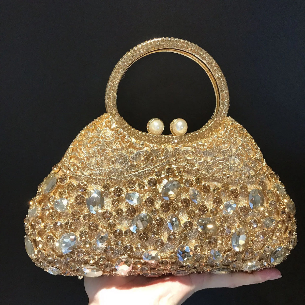Rhinestone Hollow Metal Evening Clutch Purse for Women