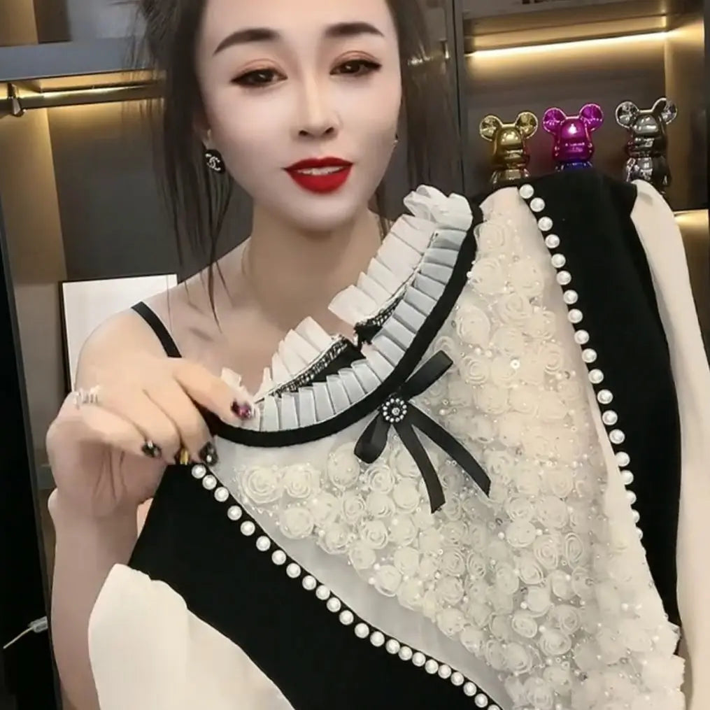 Beaded Long Sleeve O Neck Versatile Blouse For Women