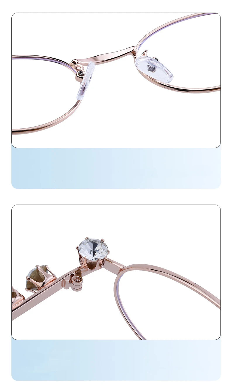 Oval Rhinestone Blue Light Reading Glasses for Women