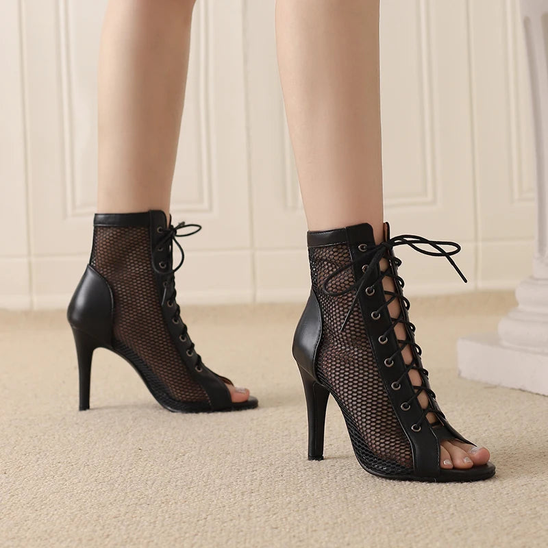 High Heel Mesh Peep Toe Boots