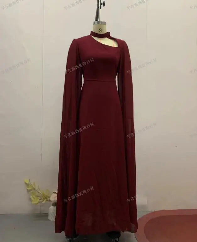 Solid Color Lace Up Cape Sleeve Maxi Dress For Women