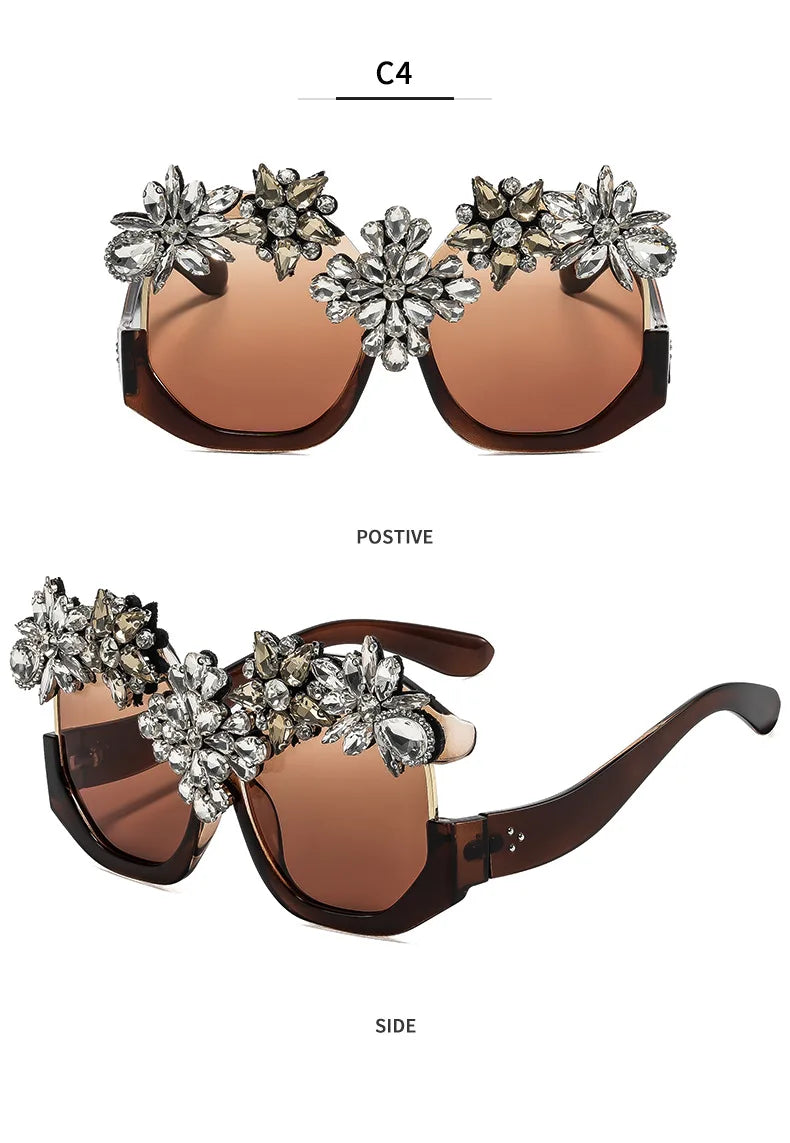 Oversized Floral Rhinestone Sunglasses